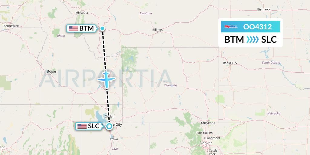 OO4312 SkyWest Airlines Flight Map: Butte to Salt Lake City