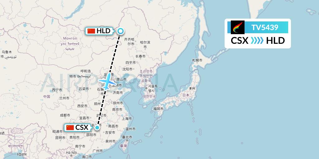 TV5439 Tibet Airlines Flight Map: Changsha to Hailar