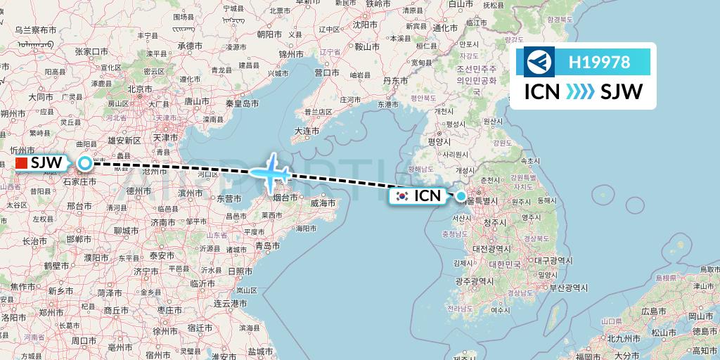 H19978 Hahn Air Systems Flight Map: Seoul to Shijiazhuang