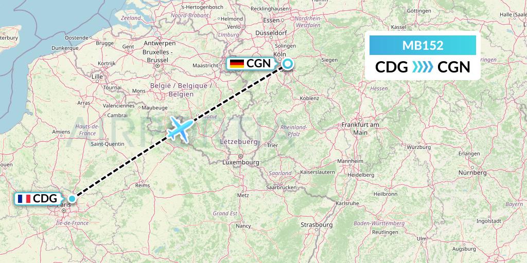 MB152 MNG Airlines Flight Map: Paris to Cologne