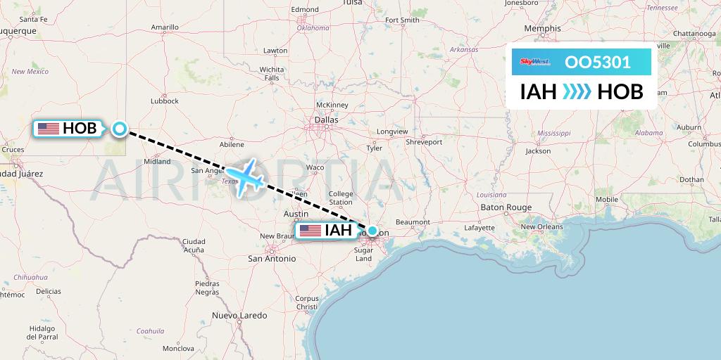 OO5301 SkyWest Airlines Flight Map: Houston to Hobbs
