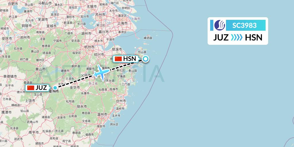 SC3983 Shandong Airlines Flight Map: Quzhou to Zhoushan