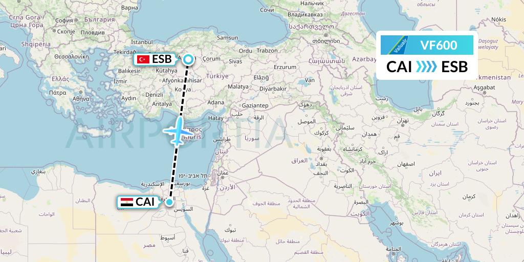 VF600 ValuAir Flight Map: Cairo to Ankara