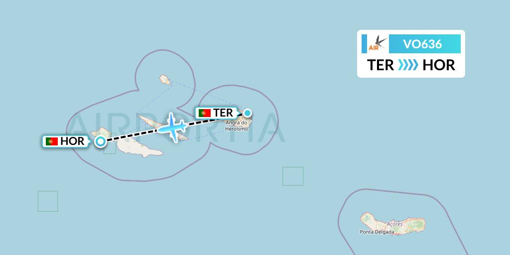 VO636 Voyage Air Flight Map: Lajes to Horta