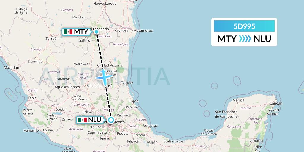 5D995 Aeromexico Connect Flight Map: Monterrey to Reyes Acozac