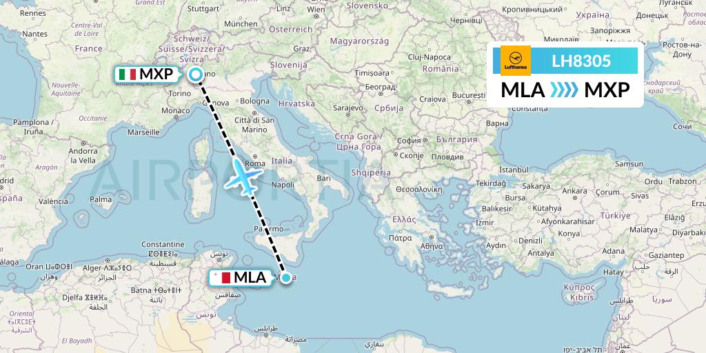 LH8305 Lufthansa Flight Map: Malta to Milan