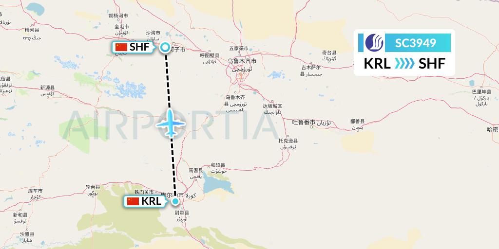 SC3949 Shandong Airlines Flight Map: Korla to Shihezi