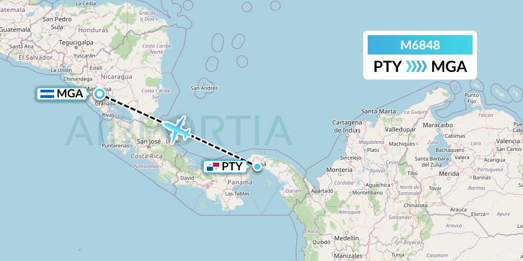 M6848 Amerijet International Flight Map: Panama City to Managua