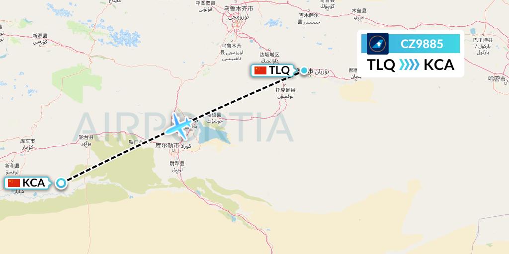 CZ9885 China Southern Airlines Flight Map: Turpan to Kuqa