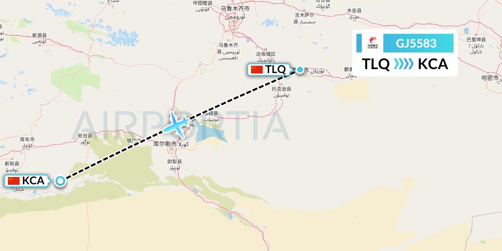 GJ5583 Loong Airlines Flight Map: Turpan to Kuqa