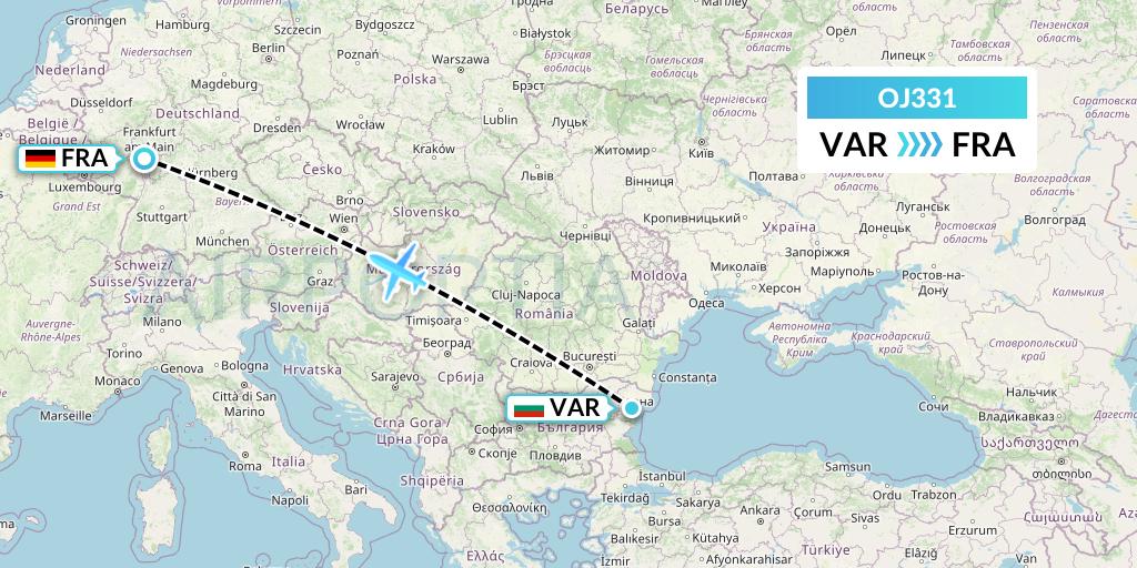 OJ331 NyxAir Flight Map: Varna to Frankfurt