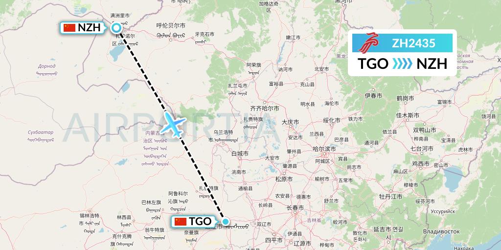 ZH2435 Shenzhen Airlines Flight Map: Tongliao to Manzhouli