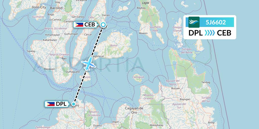 5J6602 CEBU Pacific Air Flight Map: Dipolog to Cebu