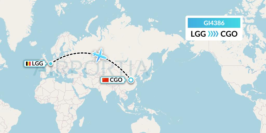 GI4386 Germania Express Flight Map: Liege to Zhengzhou