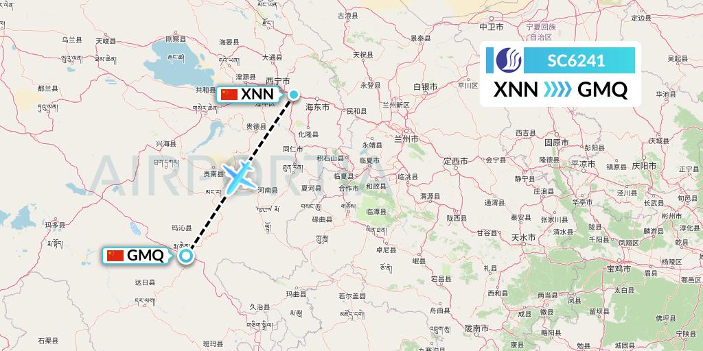 SC6241 Shandong Airlines Flight Map: Xining to Golog