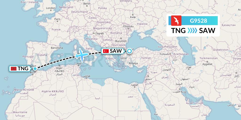 G9528 Air Arabia Flight Map: Tangier to Istanbul