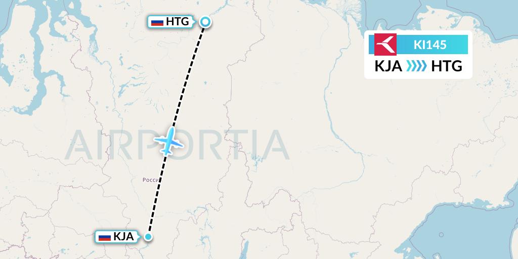 KI145 Krasavia Flight Map: Krasnoyarsk to Khatanga