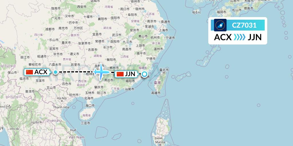 CZ7031 China Southern Airlines Flight Map: Xingyi to Jinjiang