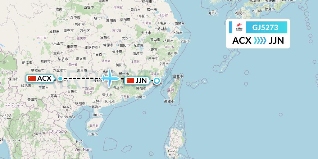 GJ5273 Loong Airlines Flight Map: Xingyi to Jinjiang