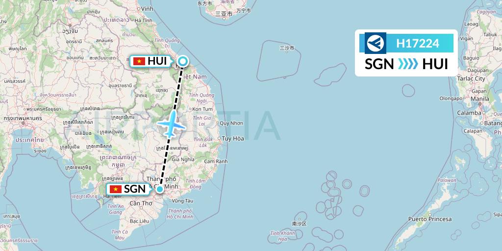 H17224 Hahn Air Systems Flight Map: Ho Chi Minh City to Hue