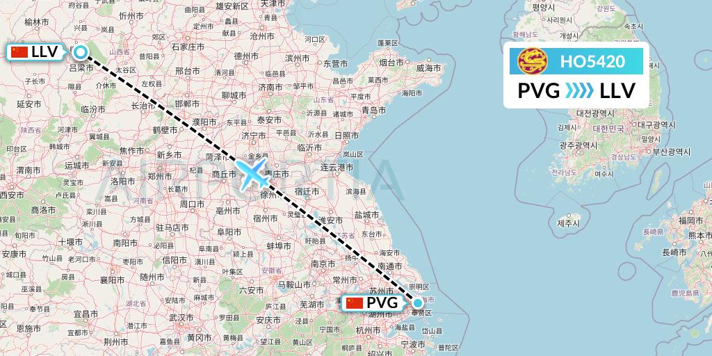 HO5420 Juneyao Airlines Flight Map: Shanghai to Kunming