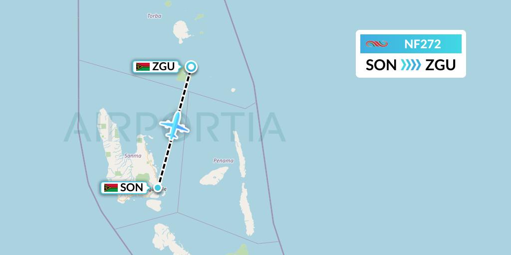 NF272 Air Vanuatu Flight Map: Luganville to Gaua Island
