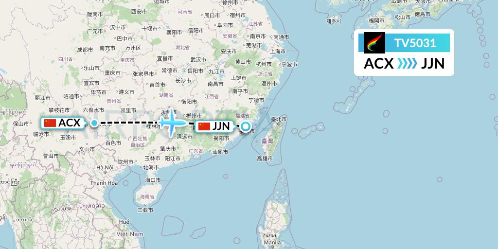 TV5031 Tibet Airlines Flight Map: Xingyi to Jinjiang