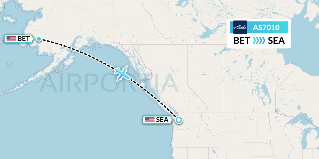 AS7010 Alaska Airlines Flight Map: Bethel to Seattle