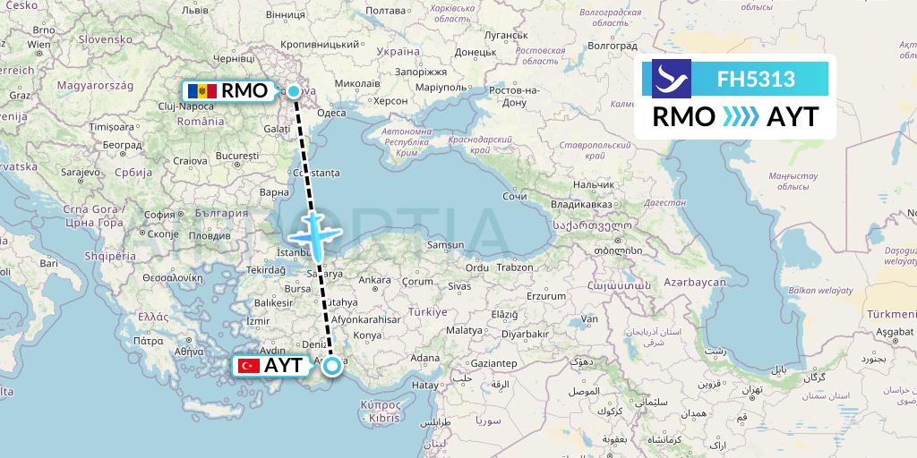 FH5313 Freebird Airlines Flight Map: Chisinau to Antalya