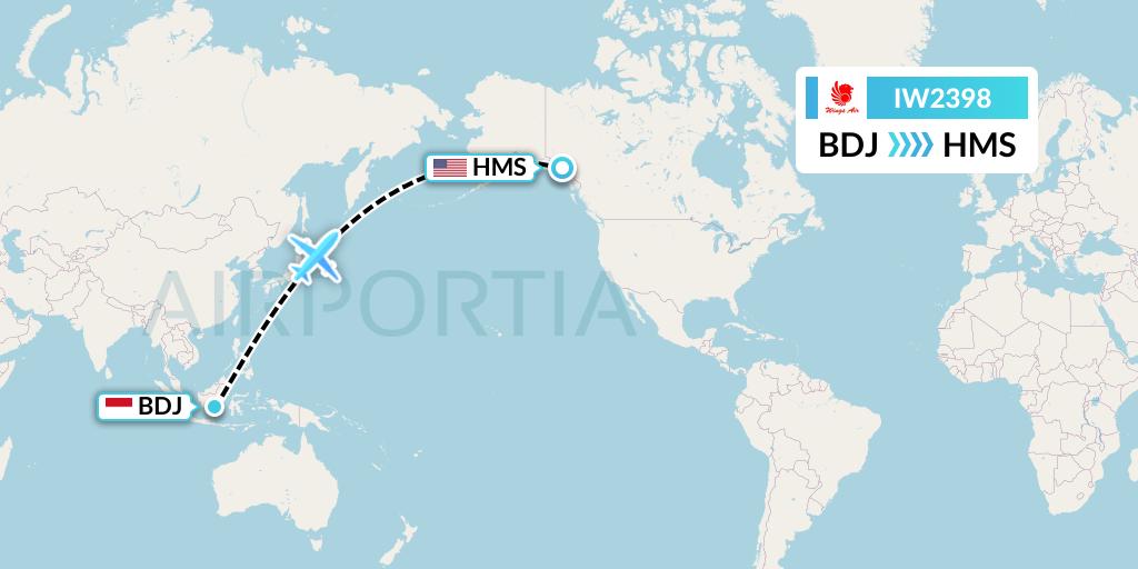 IW2398 Wings Air Flight Map: Banjarmasin to Homeshore