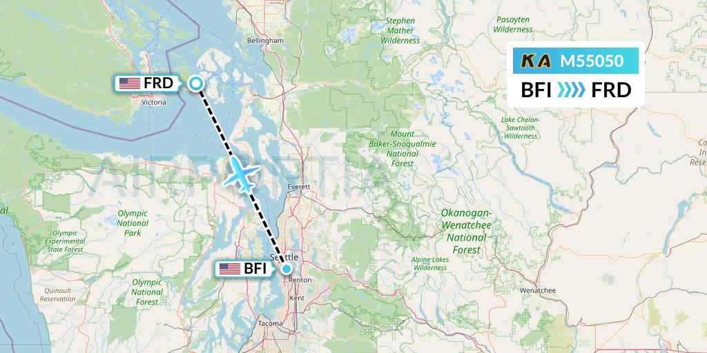 M55050 Kenmore Air Flight Map: Seattle to Friday Harbor