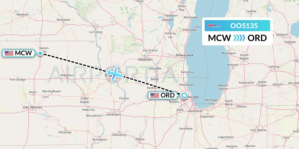 OO5135 SkyWest Airlines Flight Map: Mason City to Chicago