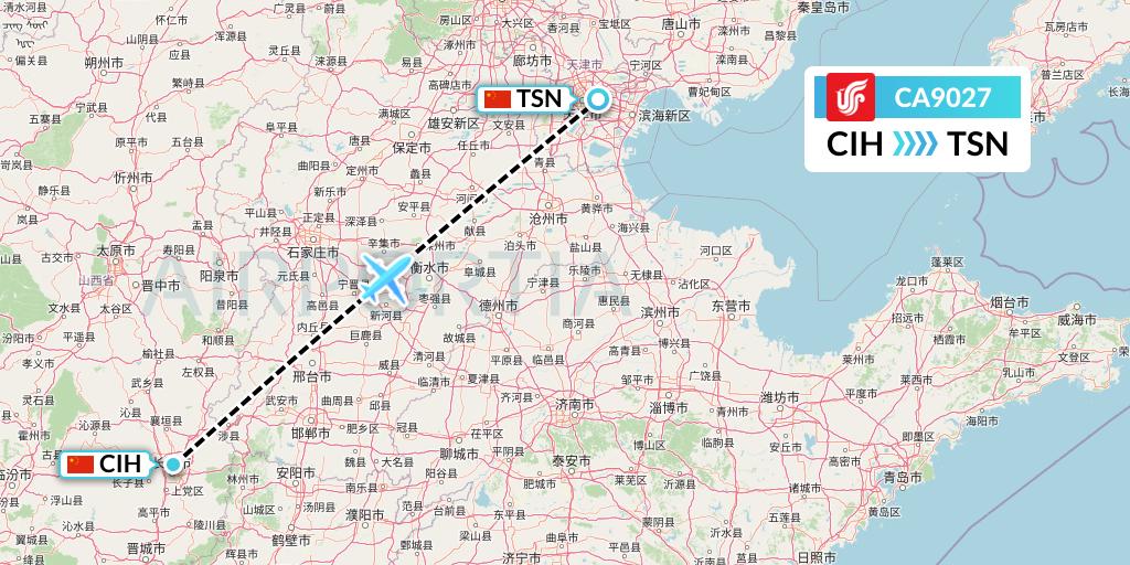 CA9027 Air China Flight Map: Changzhi to Tianjin