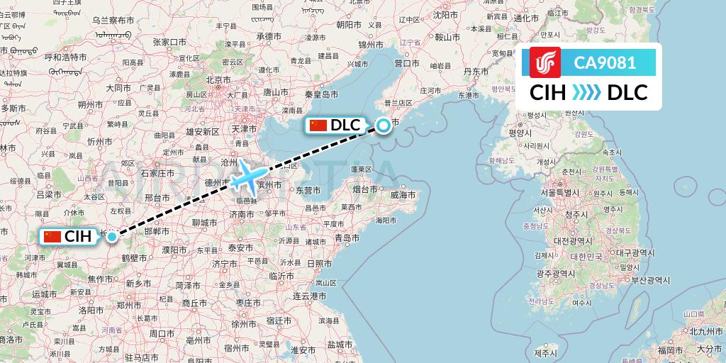 CA9081 Air China Flight Map: Changzhi to Dalian