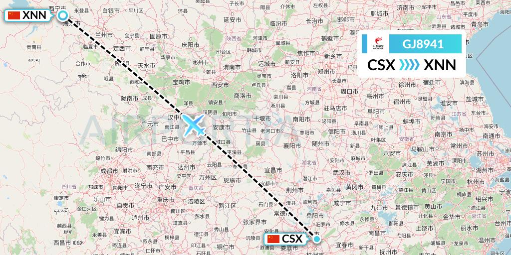 GJ8941 Loong Airlines Flight Map: Changsha to Xining
