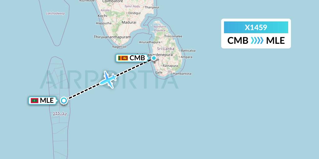 X1459 Nik Airways Flight Map: Colombo to Male