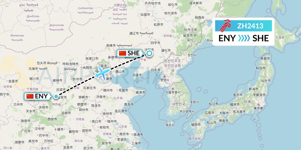 ZH2413 Shenzhen Airlines Flight Map: Yan'an to Shenyang
