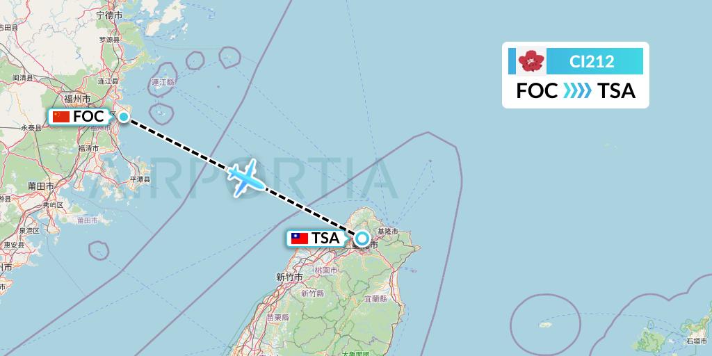 CI212 China Airlines Flight Map: Fuzhou to Taipei