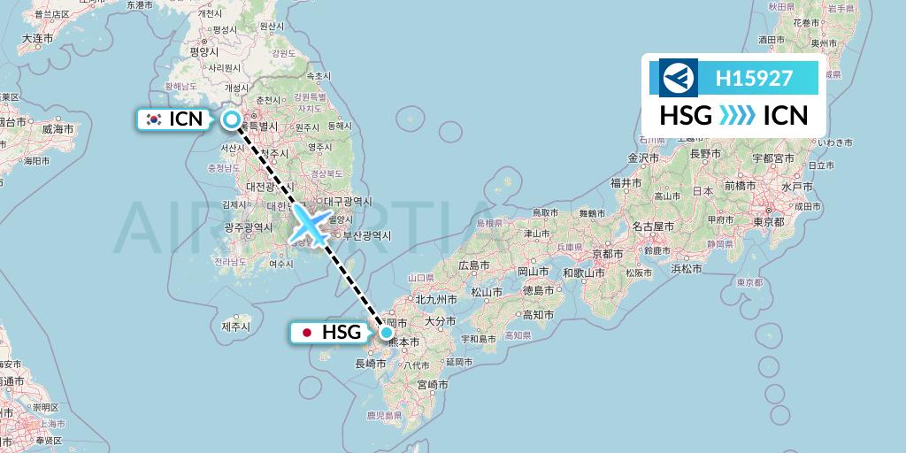 H15927 Hahn Air Systems Flight Map: Saga to Seoul