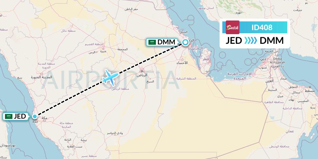 ID408 Batik Air Flight Map: Jeddah to Dammam
