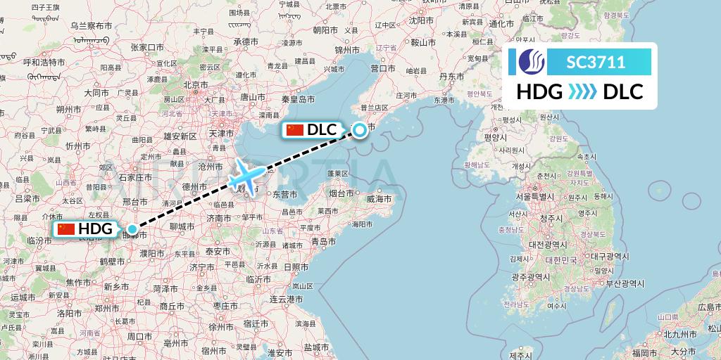 SC3711 Shandong Airlines Flight Map: Handan to Dalian