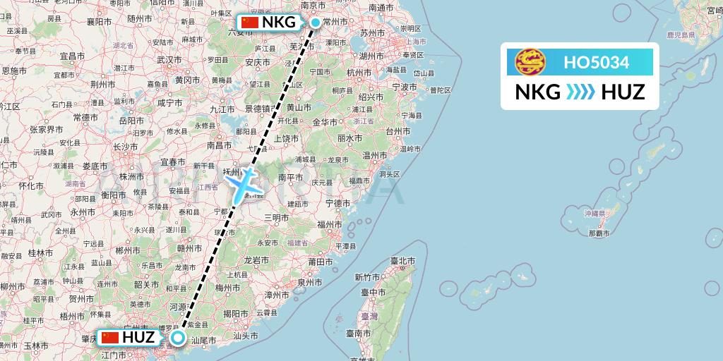HO5034 Juneyao Airlines Flight Map: Nanjing to Huizhou