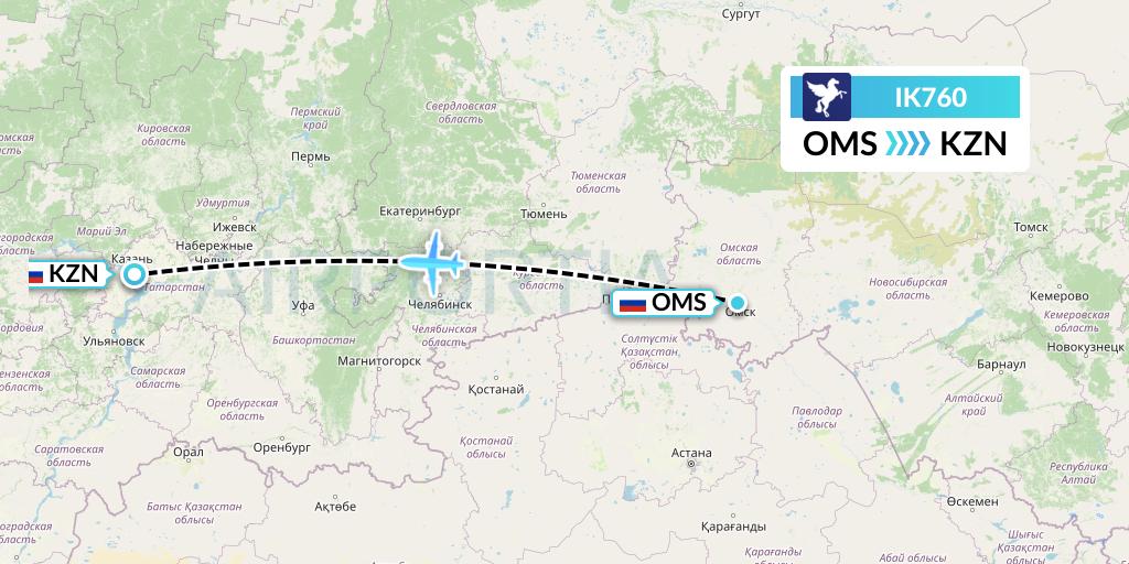 IK760 Air Kiribati Flight Map: Omsk to Kazan