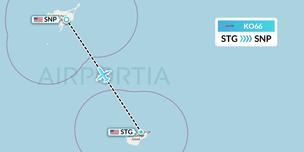 KO66 Komiaviatrans Flight Map: St George Island to St. Paul Island