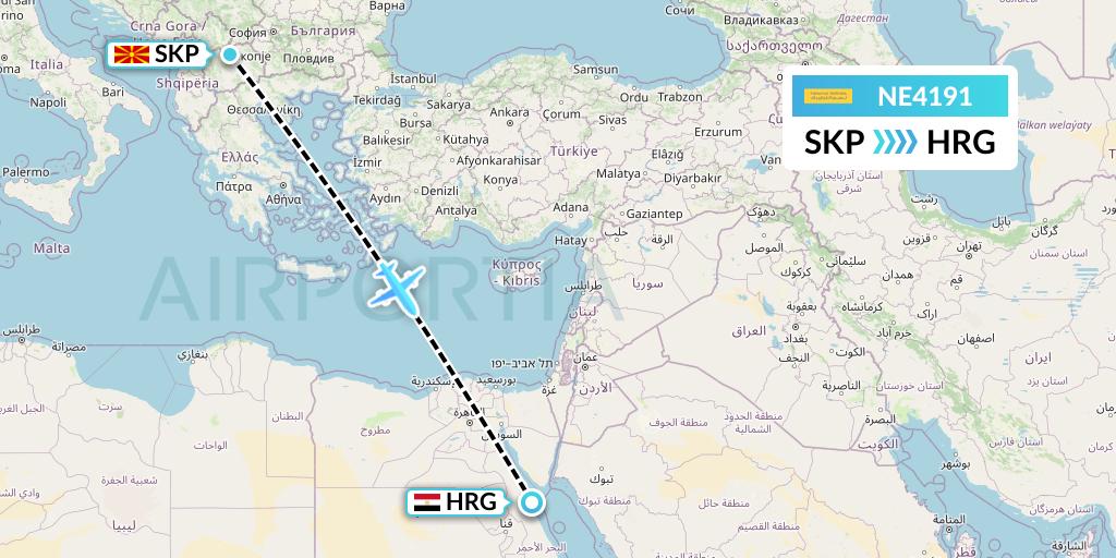 NE4191 Nesma Airlines Flight Map: Skopje to Hurghada
