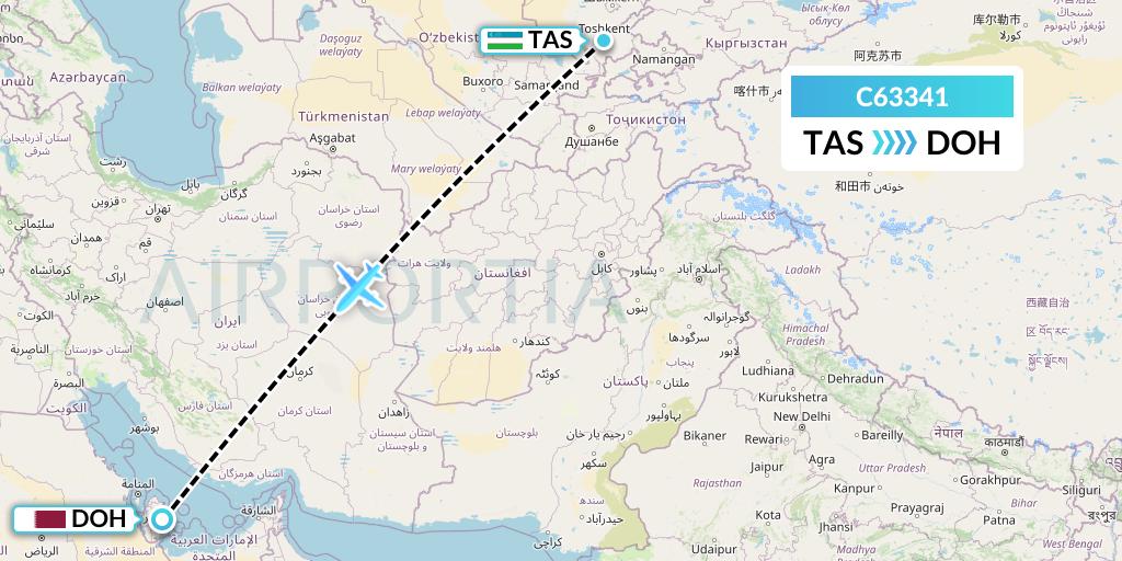 C63341 Capitol Air Express Flight Map: Tashkent to Doha