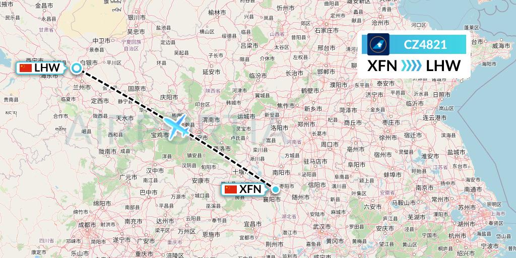 CZ4821 China Southern Airlines Flight Map: Xiangyang to Lanzhou