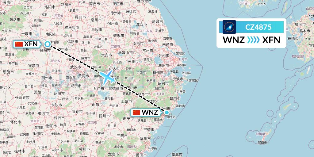CZ4875 China Southern Airlines Flight Map: Wenzhou to Xiangyang