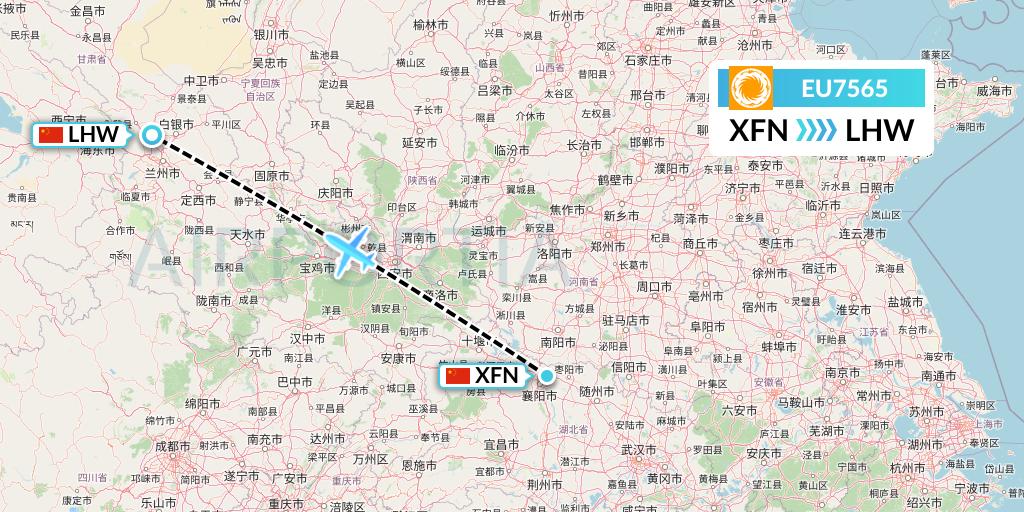 EU7565 Chengdu Airlines Flight Map: Xiangyang to Lanzhou