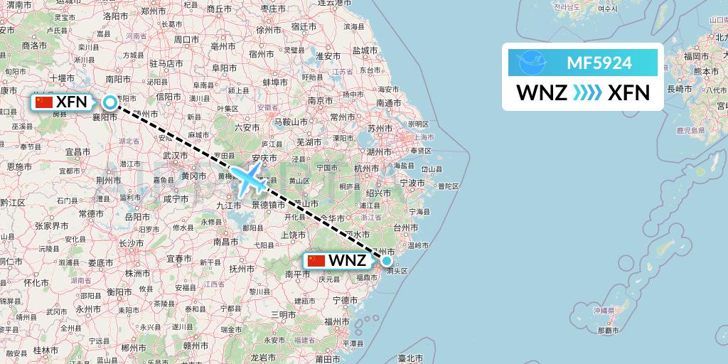 MF5924 Xiamen Airlines Flight Map: Wenzhou to Xiangyang